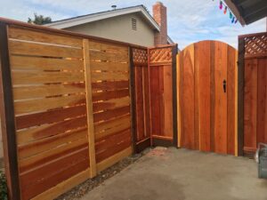 redwood fence and entry gate